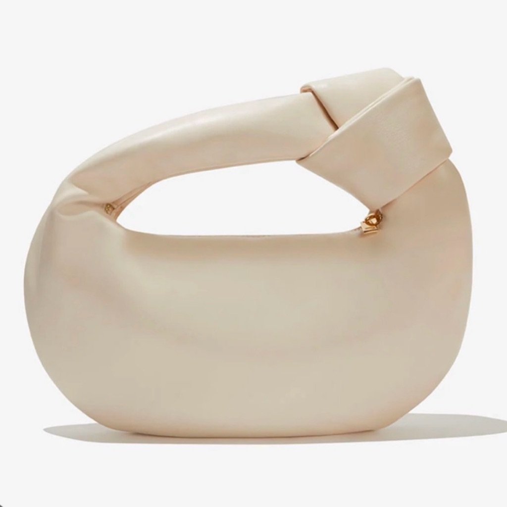 Melie Bianco Alexandra Cream Vegan Top Knot Handle Crescent Hobo Bag Minimalist